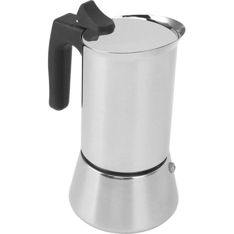 Cafetière italienne Moka 300 ml en acier inoxydable de qualité alimentaire, compatible avec les plaques de cuisson, avec poignée isolée pour les voyages et les activités de plein air. (1/5)