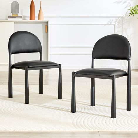 2er Set Esszimmerstühle 80 cm schwarz aus PU mit Metallgestell, elegant und komfortabel (1/5)