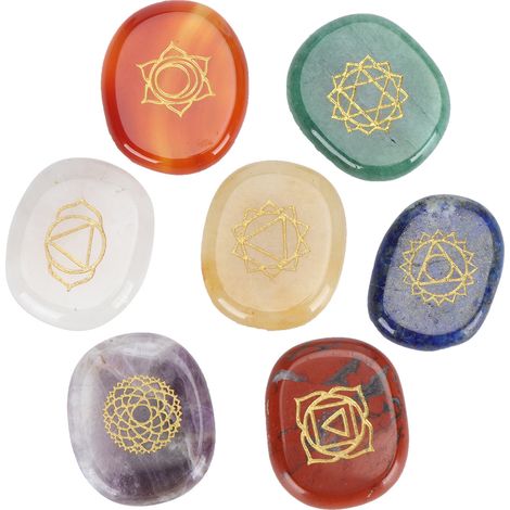 Ensemble de 7 pierres de chakra symbolisant les chakras du corps, pour la paix intérieure, avec étui. (1/5)