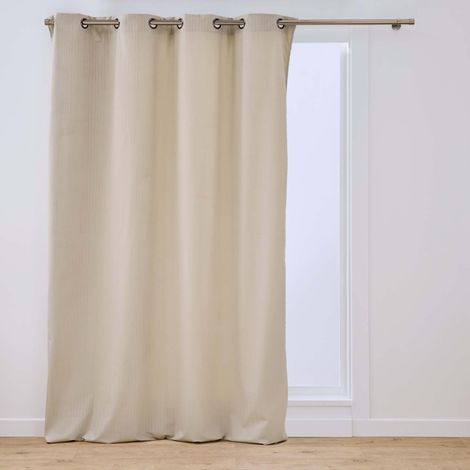 Rideau en Velours Relief "Livane" 140x240cm Beige Lin (1/5)