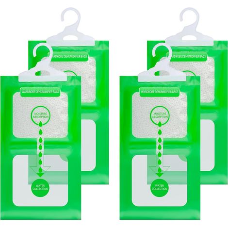 4 Pcs Déshumidificateur Suspendu, Absorbeur d'Humidité Placard, Hanging Dehumidifier Bags, Sac Anti Humidité Placard, Anti-humidités pour Armoire Garage (200 g) (1/5)