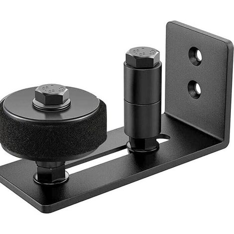 Guida regolabile a pavimento per porte scorrevoli in legno, da fissare alla base di pareti/porte, colore nero.