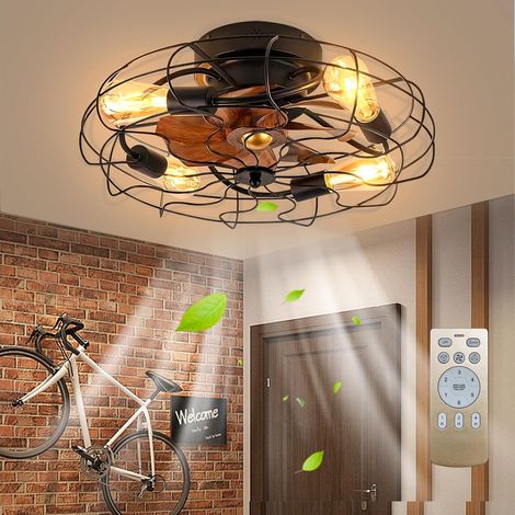 Ventilateur De Plafond Avec éclairage E27 Ampoule Rétro Ventilateur Plafonnier Avec Télécommande 6 Niveaux De Vitesse Du Vent Lumière Réglable Avec Ventilateur Salon Chambre Salle à Manger (1/5)