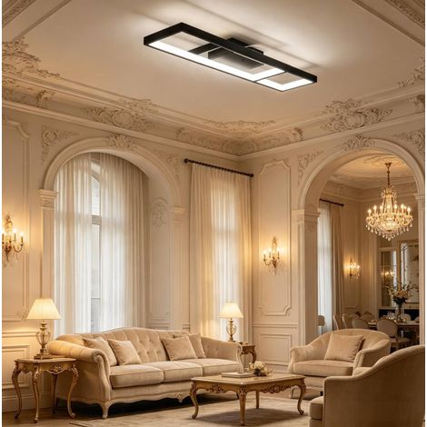 Plafón LED rectangular 43 W 4600 lm 70 x 30 cm negro OKWISH (1/5)
