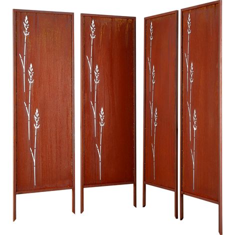 Mophorn Panneau décoratif extérieur en métal 50x160 cm, écran d'intimité autoportant, cloison de jardin en acier au carbone avec motifs ajourés naturels, piquets de fixation au sol, lot de 4 (1/5)