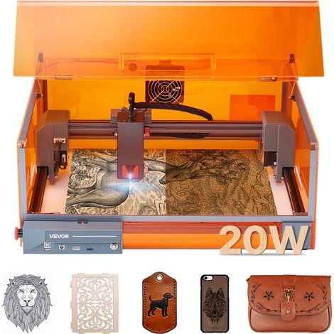 VEVOR Graveur Laser 20 W Machine Gravure et Decoupe Laser, avec Boitier, Zone de Travail 30 x 30 cm, Vitesse de Gravure 7000 mm/min, pour Graver Bois, Cuir, Verre, Papier, Certains Metaux, Classe 1