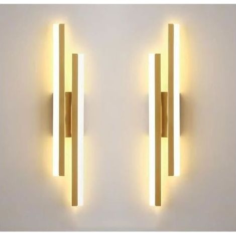 2Pcs Applique Murale Intérieure LED, 16W 3 Température de Couleur Lampe Murale Moderne, pour Chambre, Salon, Couloir, Escalier, Or