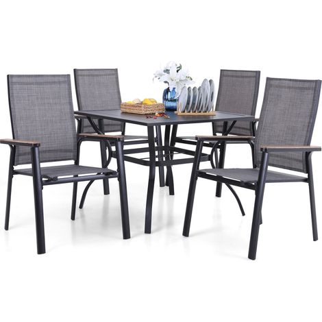 PHIVILLA Garten Möbel Set 4 Stühle mit Tisch, Quadratischer Metall Tisch mit 4cm Schirmloch und 4 Aluminium Textilene Stühle, Terrasse, Balkon, Bistro (1/5)