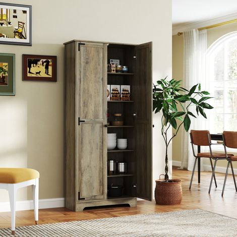 Alacena de Cocina con 2 Puertas y Estantes Ajustables para Comedor Salón 78x31,5x182 cm Marrón Grisáceo (1/5)