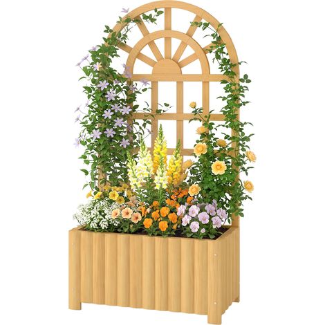 Jardinière treillis en bois avec drainage pour la culture de légumes, fleurs et herbes aromatiques, 60 x 30 x 120 cm, naturelle (1/5)