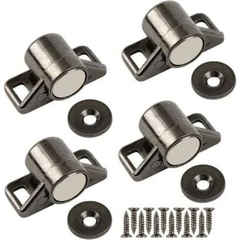 Aimant de Porte Magnétique, Aimant Porte Placard Puissant Loquet Magnétique en Alliage de Zinc pour Porte Coulissante de Placard, de Cuisine, Armoire, Tiroir et des Meubles(Noir Lot de 4) (1/5)