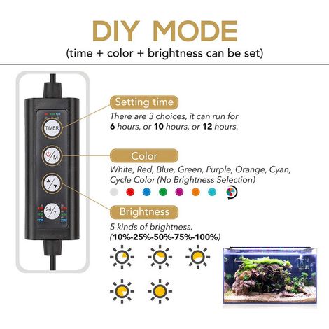 Éclairage LED pour Aquarium 18W Lampe Réglable Étanche avec Minuterie Cycle de 7 Couleurs et Mode 24/7 pour Bac de 45 à 60 cm Température 6500K