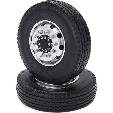Roue Avant - Jante Métallique - Pneus Caoutchouc 22 mm - Pour Camion Télécommandé Échelle 1/14 - Lot de 2 (1/5)