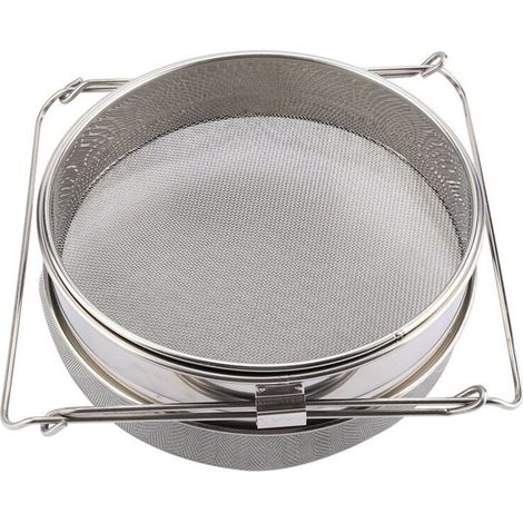 Grand tamis/passoire/filtre à miel en acier inoxydable à double couche avec bras réglables (1/4)