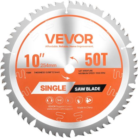 Lame de scie circulaire Ø 254 mm, lame de coupe pour scie circulaire, 50 dents alliage, arbre 15,875 mm, finition soignée, avec évents de chauffage antibruit, pour couper contreplaqué, bois dur (1/5)