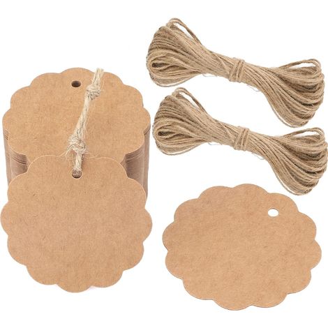 CCYKXA (Brown) 200 round kraft paper gift tags 6 x 6 cm with string for gifts, weddings, Christmas, birthdays, communions (1/5)