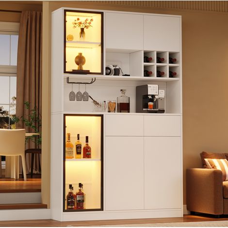 Vitrina alta 120x33x200 cm blanca con LED y almacenaje para salón – MEUBLIV (1/5)