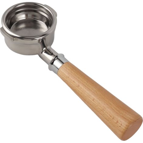58-mm-Universal-Filterhalter ohne Boden für Kaffeemaschinen, Doppelohren, Edelstahl, Typ A2, Buchenholz (1/5)