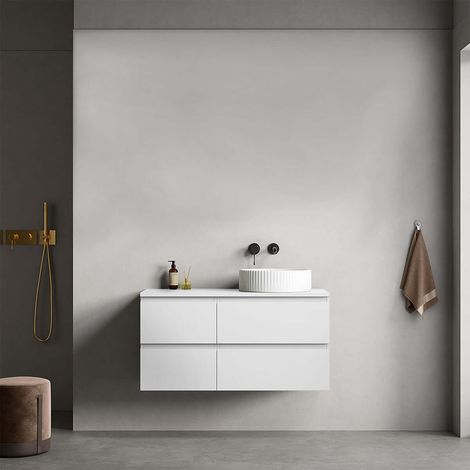 Mobile bagno sospeso reversibile 100 cm Bianco Opaco per Lavabo d'appoggio Senza Specchio - Fiji Paint Top (1/4)