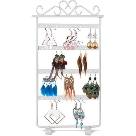Présentoirs à Bijoux, Présentoir de Boucle D'oreille en Métal, Organisateur de Boucle d'oreille de Bijoux Porte-bijoux Vintage Support pour Boucles d'oreilles, Collier (Blanc, 48 Trous) (1/5)