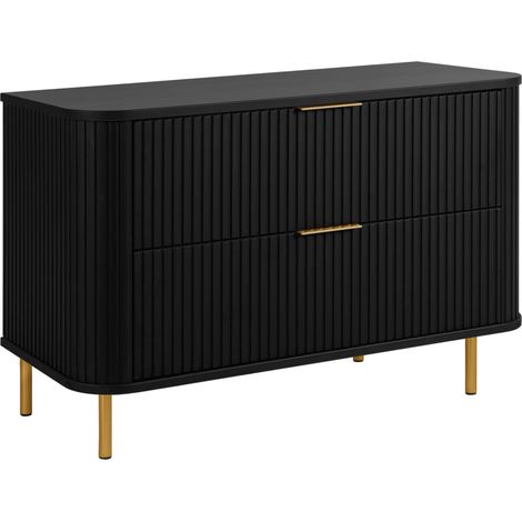 Meuble de salle de bain sur pieds avec tiroirs et pieds métalliques, coloris Noir, poignée doré, pieds doré, 100 x 41,5 x 66,7 cm (1/5)