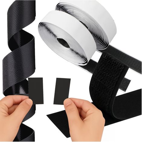 Nastro adesivo in velcro, nero, 5 m x 2,5 cm