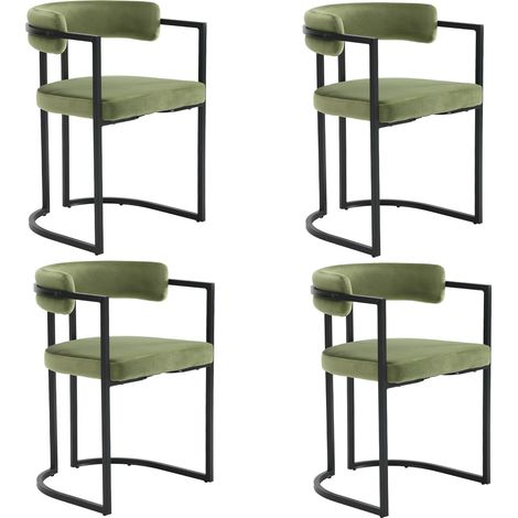 Wahson Lot de 4 Chaises en Velours,Chaise Salle à Manger Moderne avec Accoudoirs Dossier Chaise de Cuisine Pied en Métal, Vert (1/5)
