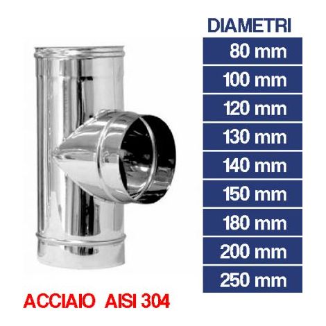 RACCORDO A T 90° TUBO IN ACCIAO INOX PER CANNA FUMARIA STUFA V/MISURE 10048V 80 (10048)