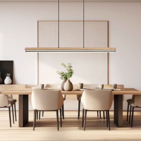 Zugpendelleuchte Pendelleuchte Holz Hängelampe Esstisch mit Memory Funktion, 3 Stufen Backlight Metall schwarz matt, 1x LED 30 Watt 1150 Lumen warmweiß, HxLxB 120x101,5x8,5cm
