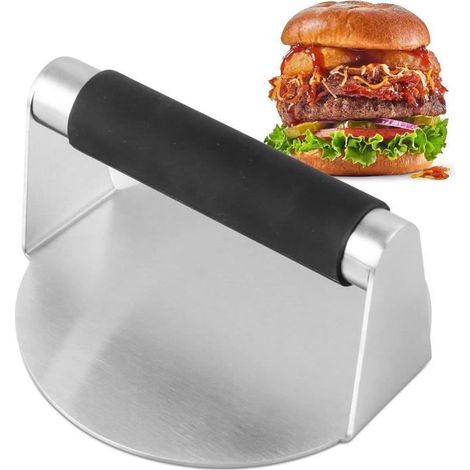 Presse à Hamburger, 5,5 Pouces Ronde en Acier Inoxydable Smash Burger Press, Antiadhésive en Acier Inoxydable 304 Presse pour Steak (1/4)