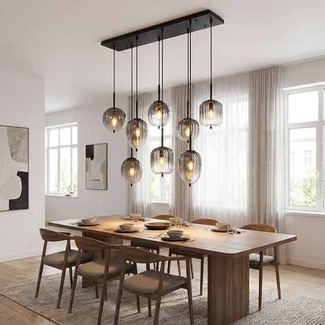 Lampe à suspendre Lampe de salon noire Verre Boule fumé H 120 cm (1/5)