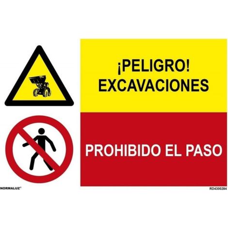 Señal industrial Peligro excavaciones, Prohibido el paso SEKURECO                 Adhesivo vinilo (1/2)