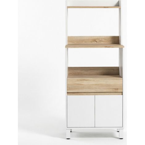 Armario para microondas con puertas y estantes abiertos, blanco, 60 x 40 x 131 cm, MODENUIT (1/5)