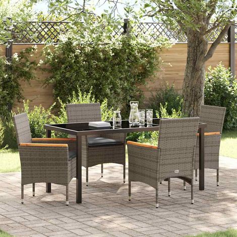 Conjunto de Comedor de Jardín con cojín 5 pcs Gris Poliratán vidaXL (1/5)