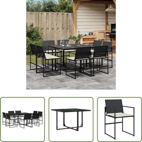 vidaXL Table de jardin - Ensemble à manger de jardin 9pcs coussins noir résine tressée (1/5)