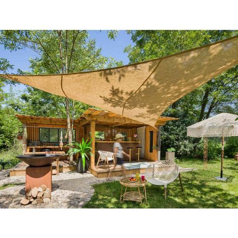 Voile d'ombrage triangulaire en jute naturel 3,60 m – Densité 300 g/m² – Protection solaire pour espaces extérieurs – Installation rapide – Jardiline (1/5)