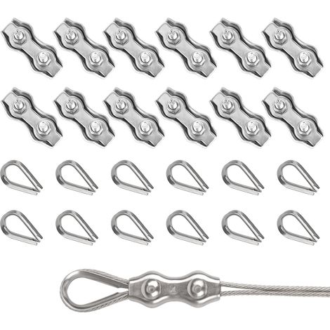 Duplex Cable Clamp Clips 24 Pieces M4 Duplex Clips with M4 Lug Heart, Steel Cable Clamp 4 mm Duplex Clips for 3 mm Steel Cable,Clamp Cable for Awning Fixed Clothes Line Tensioner (1/5)