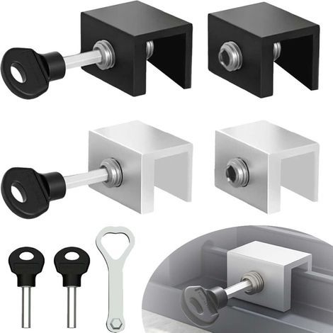 4 Pièces Verrou Baie Coulissante, Réglable Fermeture Baie Coulissante Verrou Porte Coulissante, Butée de Serrure de Porte et Fenêtre Réglable avec Clé, Serrures de Fenêtre pour Fenêtre (1/4)
