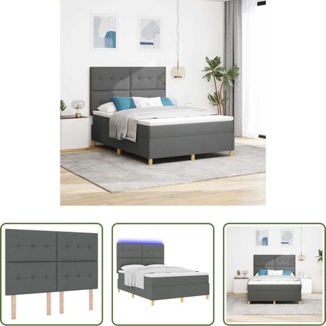 Lits LED - Lit à ressort LED avec matelas Gris foncé 140 x 200 cm tissu (1/5)