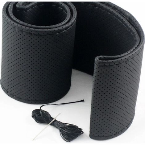 Housse de volant universelle en cuir pour voiture, à coudre soi-même, antidérapante et respirante, 15 pouces (noir) (1/5)