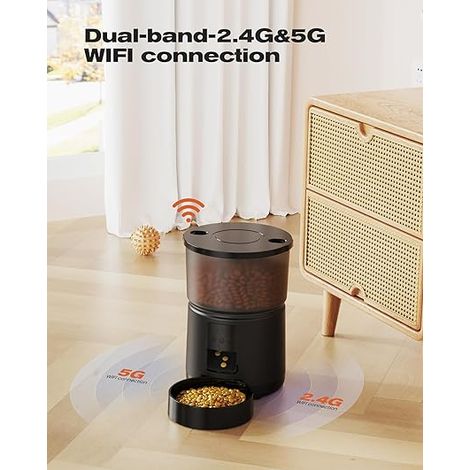 Automatic Cat Food Dispenser – 5G/2.4G WiFi – App Control, Voice Recording, Dual Power, Large Capacity – 3L, 10 Meals per Day, 10s Voice, 10 Servings Per Meal (1/4)