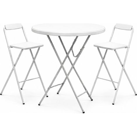Mesa Plegable Redonda 80x110cm Blanca y Negra Catering Mesa Resina con Patas de Acero Plegable para Eventos, terraza y camping