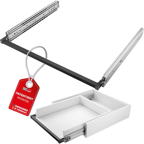 SOTECH VarioSlide Pat. Schubladenauszug Komplettset bis 200 kg Einhandverriegelung schwarz eloxiert für Schubladen ohne Front bis 900 mm Breite, Caravan, Fahrzeugbau - KV2-200-H76-650 EH 650 mm