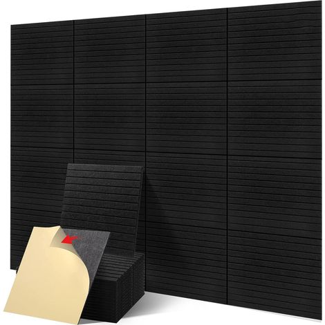 Lot de 12 panneaux acoustiques auto-adhésifs, panneaux muraux insonorisants, panneau absorbant le son en polyester haute densité, 30 x 30 x 0,9 cm (1/5)