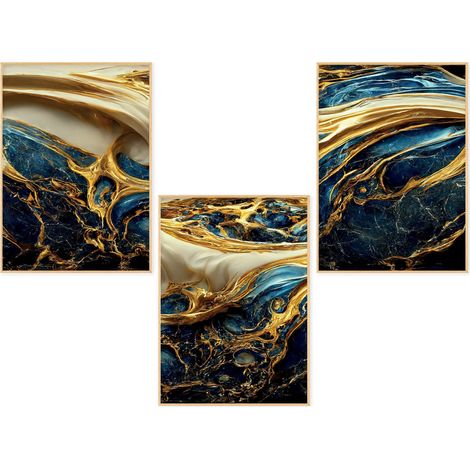 Lupia POSTER Set 3 stampe da parete FLUID 1 A3 29,7x42 cm ART PRINTS METAL finitura metallizzata per soggiorno, camera da letto, cucina, astratti alta qualita', SENZA CORNICE (1/4)