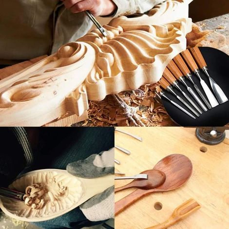 Aiperq – Set mit 12 Handmeißeln für Holzschnitzereien – Gehärteter Kohlenstoffstahl – Ergonomischer Griff – Aufbewahrungsbox aus Holz (1/5)