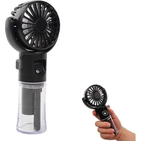 Ventilateur manuel avec vaporisateur d'eau - Mini ventilateur portable USB rechargeable - 4 vitesses - Ultra silencieux - Avec bande - Pour bureau, voyage et extérieur (1/5)