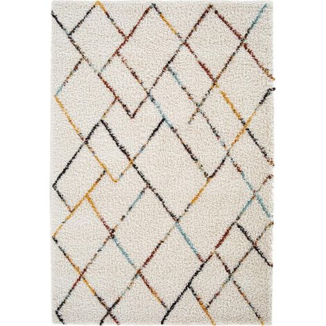 Tapis shaggy 120x170 crème tissé rectangle motif berbère CHROMA 2