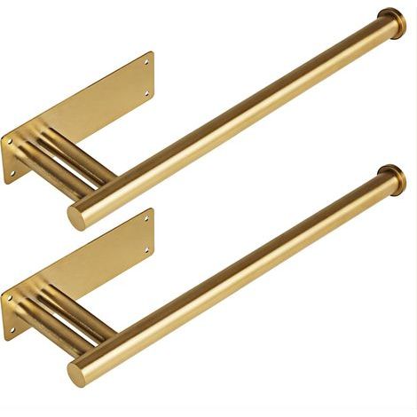 Juego de 2 soportes para toallas de papel para debajo del gabinete, de acero inoxidable, para montaje en pared, autoadhesivo o con taladro, para montaje debajo del mostrador, color dorado. (1/5)
