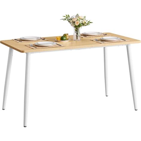 Table à manger table de cuisine pour 4-6 personnes moderne style ferme surface résistante à la chaleur montage rapide 75 x 140 x 75 cm noyer naturel beige (1/5)